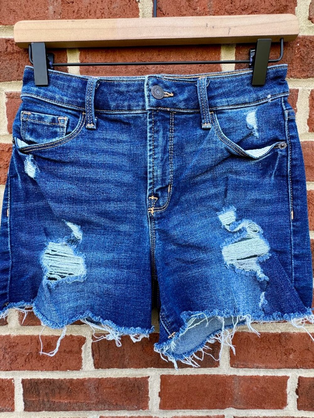 Old Navy Distressed Denim Shorts Size 0 High Rise Dark Georgia Destroy Stretch